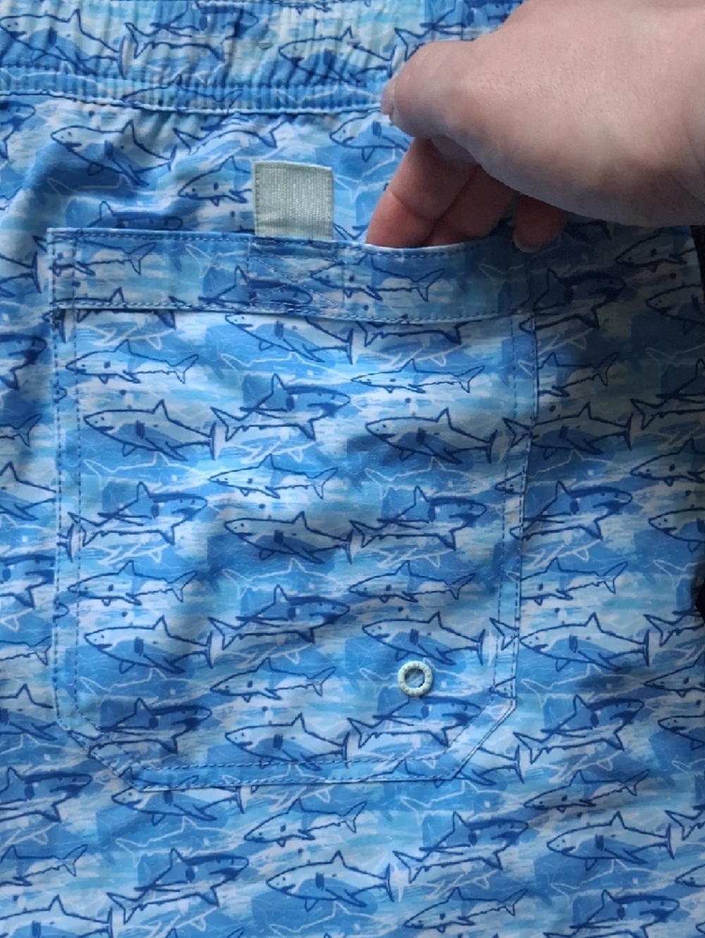 Johnston & Murphy Blue Shark-Pattern Swim Trunks - Picture 9 of 9